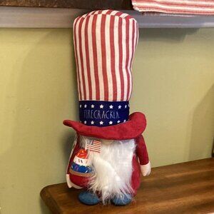 Rae Dunn Patriotic Plush Gnome FIRECRACKER NWT